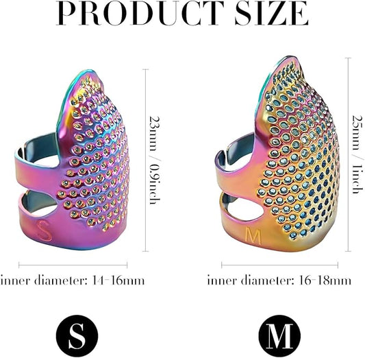 FR 4 Pack (2 Sizes, S/M) Sewing Thimble Finger Protector, Adjustable Finger Metal Shield Protector Pin Needles Sewing Quilting Craft Accessories DIY Sewing Tools Needlework Dazzle
