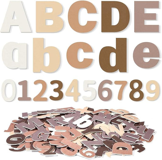 Breling 310 Pieces Felt Bulletin Board Letters Sticker with Number, 2" Bulk Self Adhesive ABC Upper Lowercase Sticky Letter for Christmas Gift Poster Bulletin Board Classroom(Brown Color)