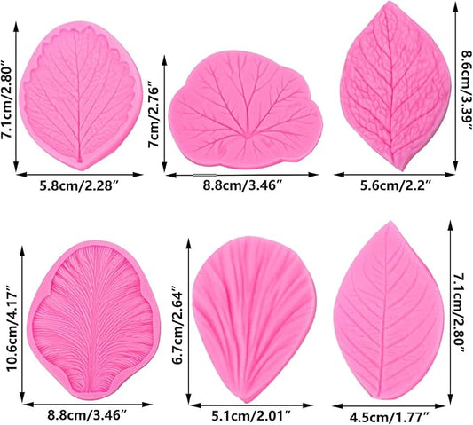 Flower Silicone Veiner Mold Set, Fondant Flower Veining Mold Tulip Orchid Molds Sugar Gum Paste Molds Cake Decoration Tool for Tulips Hibiscus Rose Leaf