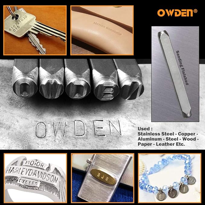 OWDEN Professional 36Pcs. Steel Metal Stamps Set,(3/16”) 5mm,Steel Number and Letter Punch Set,Alloy Steel Made HRC 58-62 for Jewelry Craft Stamping.