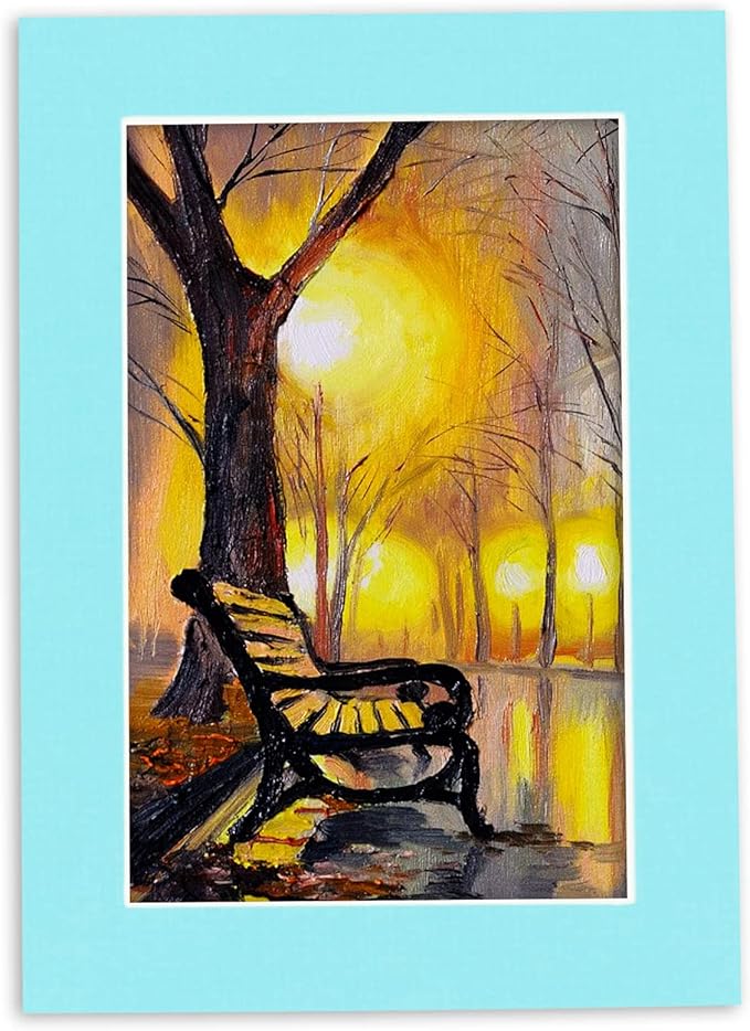 11x14 Mat Bevel Cut for 8.5x11 Photos - Acid Free Aquamarine Blue Precut Matboard With Backing Board and Crystal Clear, Self Seal Mat Bag - For Pictures, Framing - 4-ply Thickness
