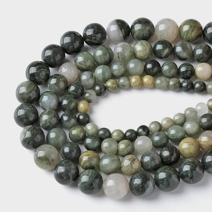 60pcs 6mm Natural Green Hair Quartz Stone Beads for Jewelry Making DIY Bracelet Necklace Accessories 15" Energy Healing Power Round Stone Beads (6mm, Green Hair Quartz)