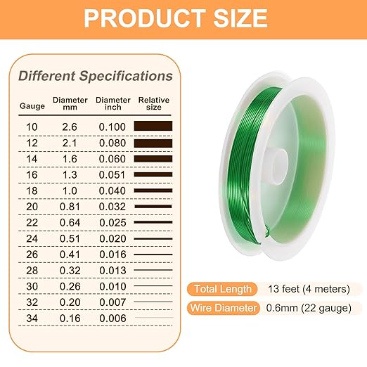 HARFINGTON 13ft Jewelry Wire, 22 Gauge (0.6mm) Brass Craft Soft Metal Tarnish Resistant Copper Beading Wire for Jewelry Making Supplies Crafting, Green