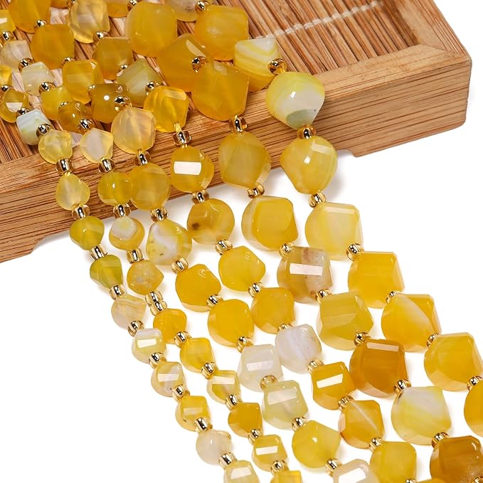 42pcs Natural Yellow Striped Agate Stone Beads - Image 3