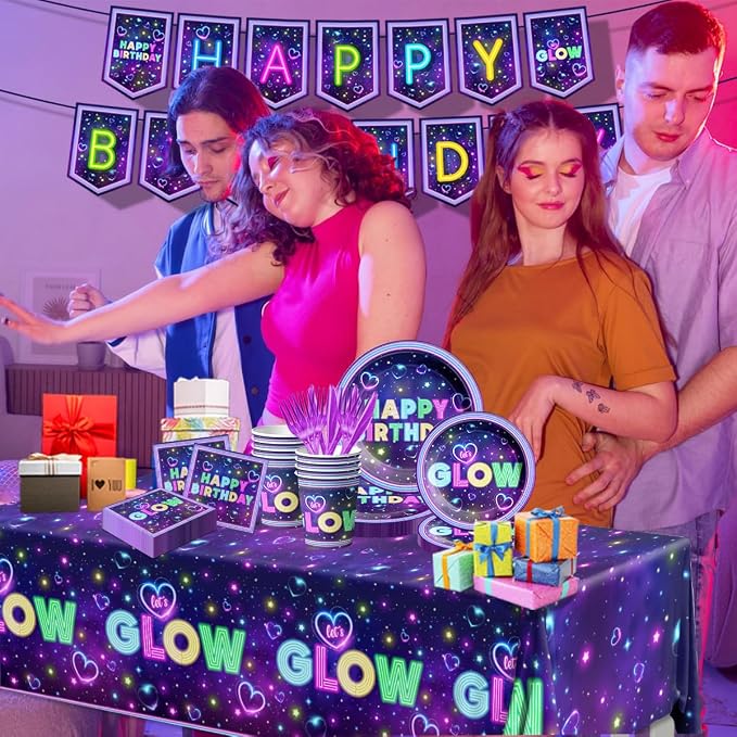 Glow Neon Party Supplies Tableware Set, Glow Tablecloths - Image 3