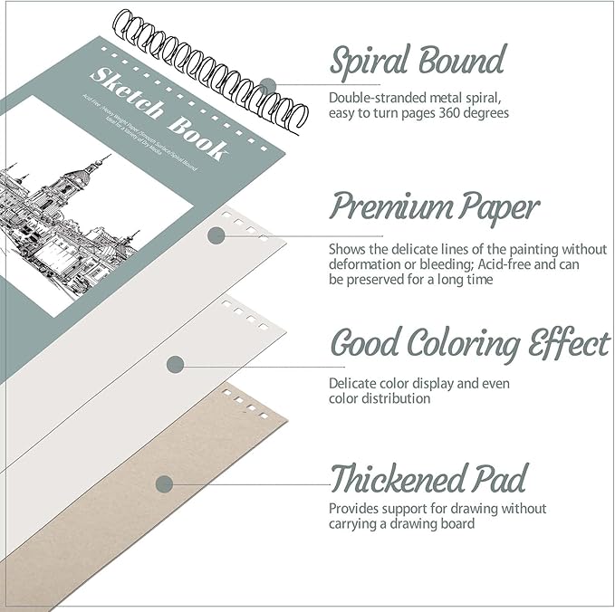 12 Pack Sketch Book, 5.5 x 8.5 Inch Sketchbook, 68lb/100gsm Top Spiral Bound Sketch Pad, Acid Free Art Supplies Drawing Painting Sketching Paper for Kids, Adults, Beginners, Artists (30 Sheets Each)