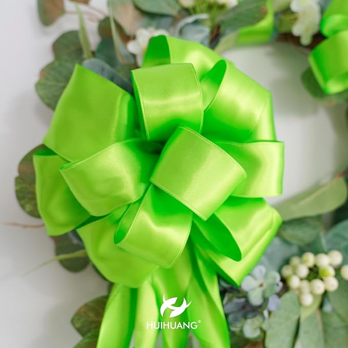 HUIHUANG Lime Green Wired Ribbon 2.5 inch Green Satin Wire Ribbon - Image 8