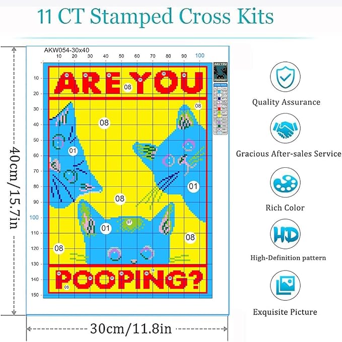 Eiazuiks Stamping Cross Stitch Kit, Cats Counting Cross Stitch Kit - Image 4
