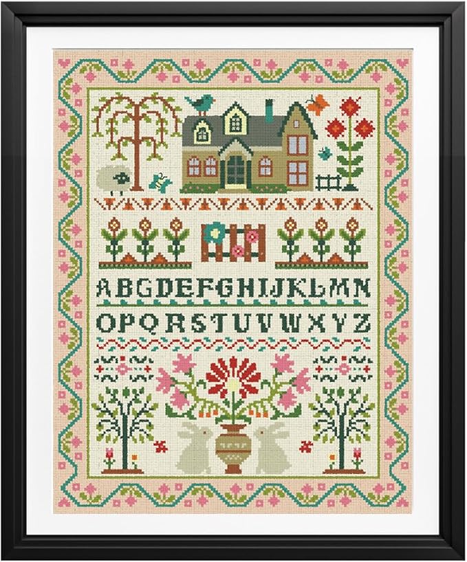 FREEBLOSS 11CT Stamped Cross Stitch Kits Folk Art House Pattern Cross Stitch by FreeandCreativeCraftsArt