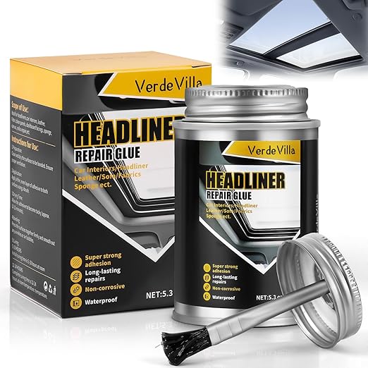 Headliner Repair Glue, Car Headliner Adhesive with Brush, Car Roof Liner Fabric Adhesive, Upholstery Glue for Cars,Headliner Repair Kit, Suitable for Automotive interiors, Fabric, Leather,150ml