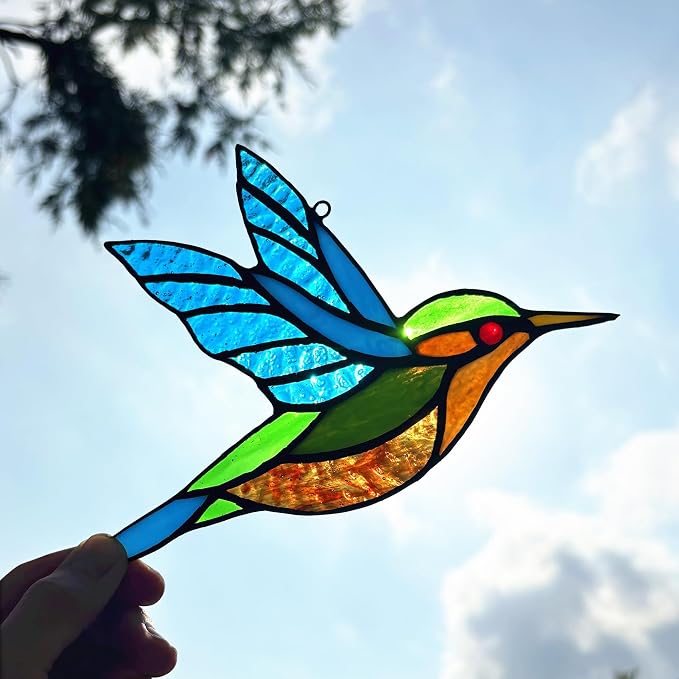 2 Packs Stained Glass Hummingbird Suncatcher Window Hanging Ornament, Stained - Image 3