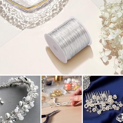 Beadcraft 26 Gauge Jewelry Wire - 0.4mm Silver Plated, Brass, 100M for Jewelry Making