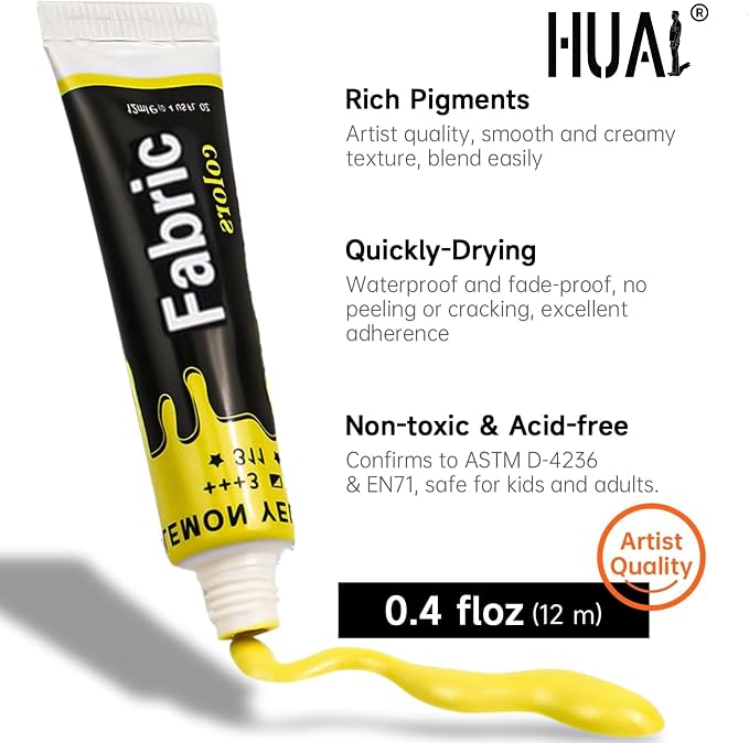 HUAL Fabric Paint Set for Clothes, 12 Colors Textile Paint - Image 3
