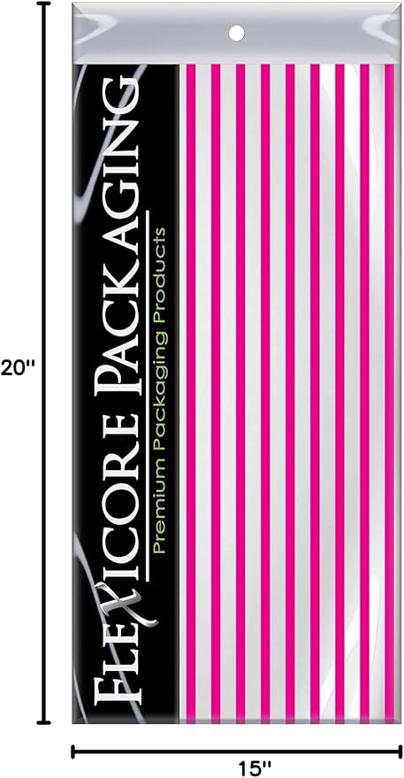 Flexicore Packaging Hot Pink Pin Stripe Print Gift Wrap Tissue Paper Size: 15 Inch X 20 Inch | Count: 50 Sheets | Color: Hot Pink Pin Stripe