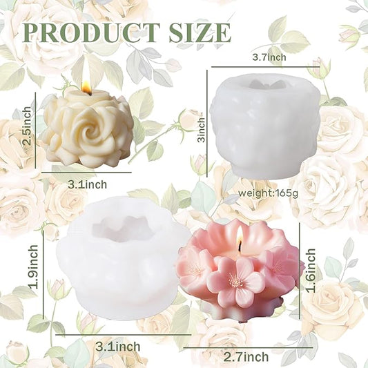 2 Pack Candle Molds Rose Flower Column Silicone Molds, Flower Candle Making Molds Including 6 PCS Flower Silicone Candle Mold, Silicone Molds for Soy Wax, Beeswax etc. (Roses and Cherry Blossoms)