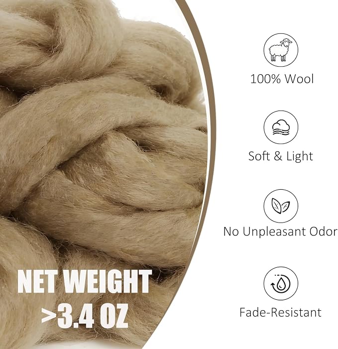 3.4oz Wool Roving, Needle Felting Wool Military Olive, Wool Roving - Image 2