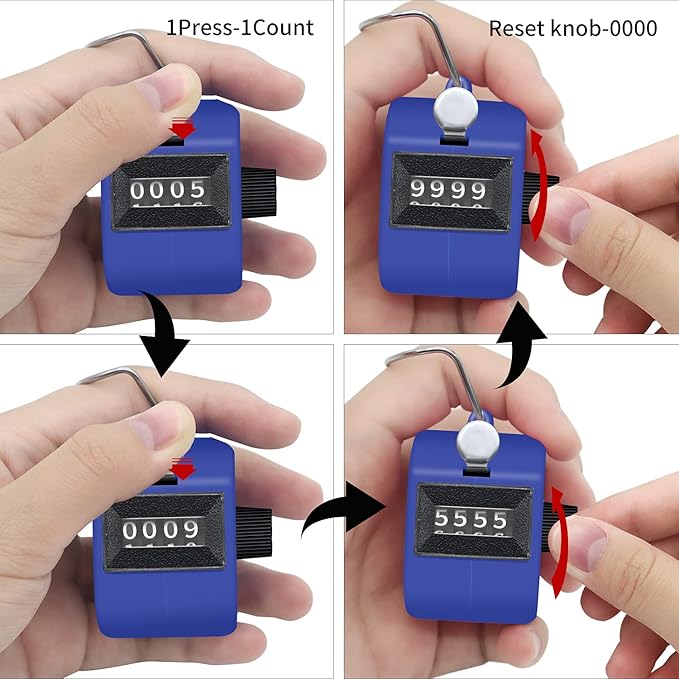 12 Pcs Hand Tally Counter 4-Digit Lap Counter Clicker, Manual Mechanical Handheld Pitch Click Counter with Finger Ring for School Golf & Knitting Row Croche