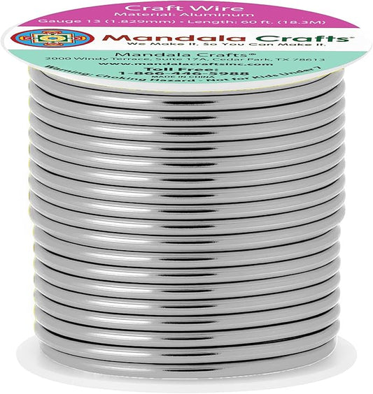 Mandala Crafts 13 Gauge Anodized Aluminum Craft Wire for Jewelry Making - 60 FT Colored Flexible Gray Wire - Bendable for Bonsai Armature Crafting Sculpting