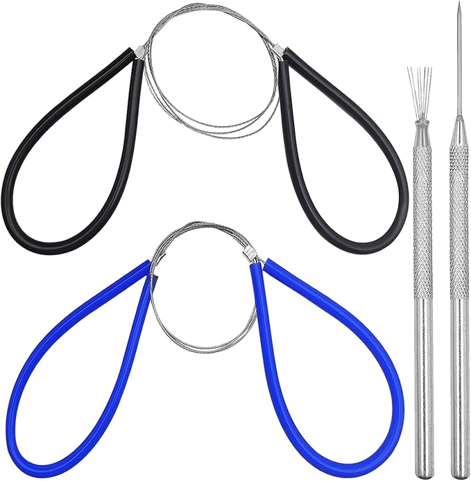 2 Pcs Clay Cutter Wires + 1 Clay Ceramic Needle + 1 Feather Wire Texture Detail Tools, Steel Cutters Wire Kit, Black & Blue Handle Cutting Off Pottery Wires Tools for Sculpting Artists Modeling Crafts