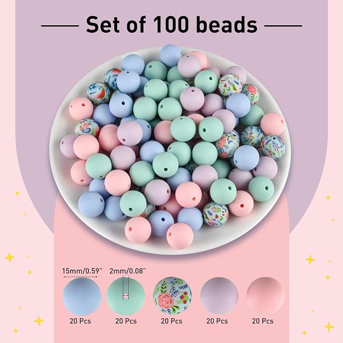 ASTARON 100 Pcs 15mm Silicone Beads - Image 2