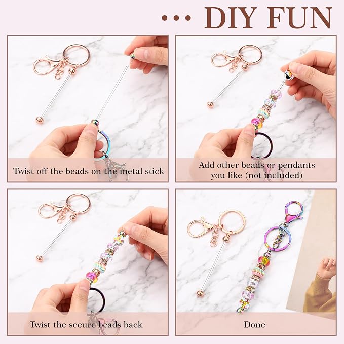 Tondiamo 12 Pcs Beadable Keychains Bars Bulk Blank Beaded Metal Keychain - Image 5