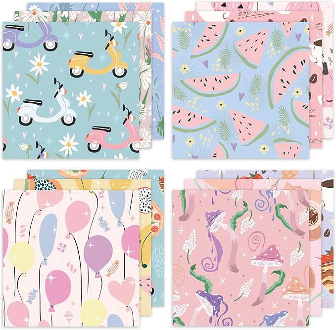 24 Sheets 12 Designs Scrapbook Paper Pad,6"×6” Single-Sided Decopodge Craft Cardstock Paper,Christmas Scrapbooking DIY Decorative Background Cardmaking Supplies.Cartoon