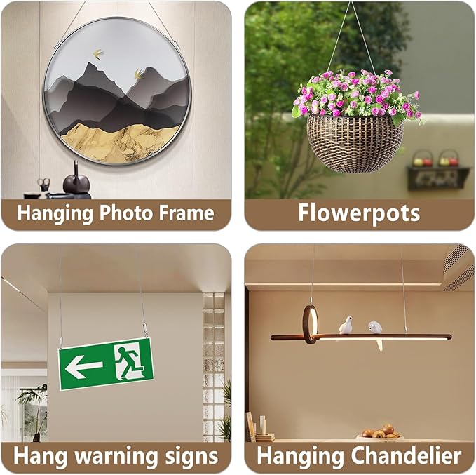 12PCS Picture Hanging Wire Kit for Mirrors, Frames, Artwork, Light Lamp, Billboards, Basket Flowerpot 6.56ft Adjustable Hanging Wire, 3-Hole D Rings Picture Hangers with Screws