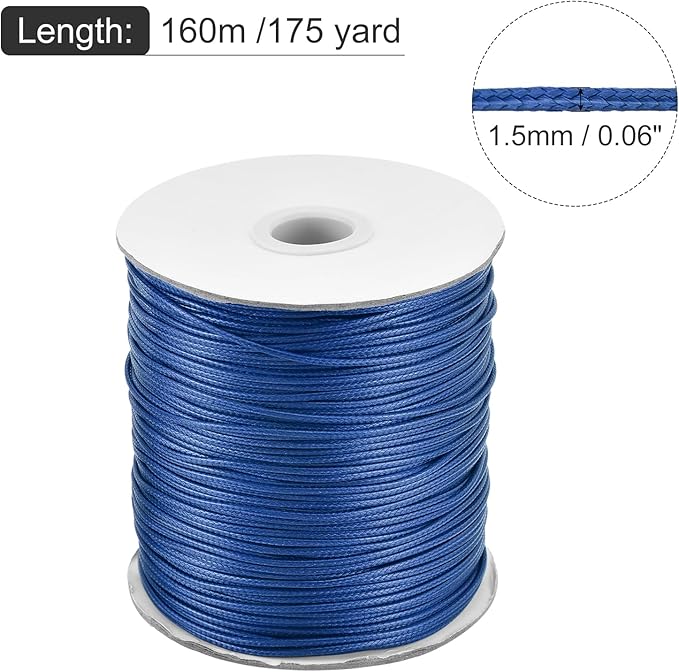 MECCANIXITY Waxed Cord 1.5mm Waxed Polyester Cord 175 Yard Wax String for Bracelet Making,Necklaces, Beading,Jewelry Making and DIY Crafts(Dark Blue)