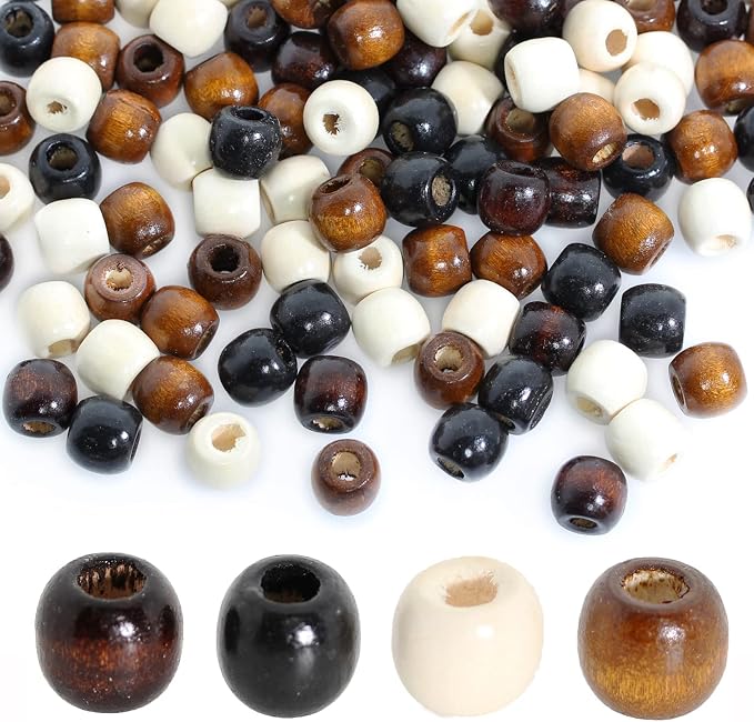 400Pcs Large Hole Barrel Wood Beads, BetterJonny 12x11mm 4 Colors Natural by BetterJonny