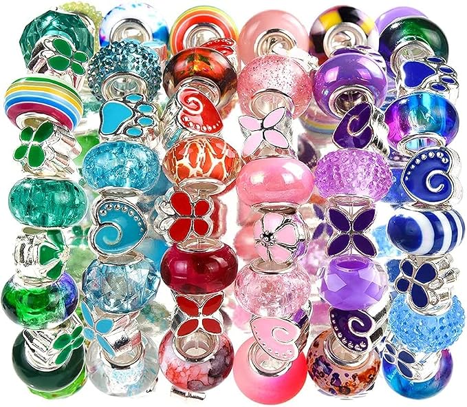 210 Pieces Assorted European Craft Beads Large Hole Lampwork Spacer Beads - Image 7