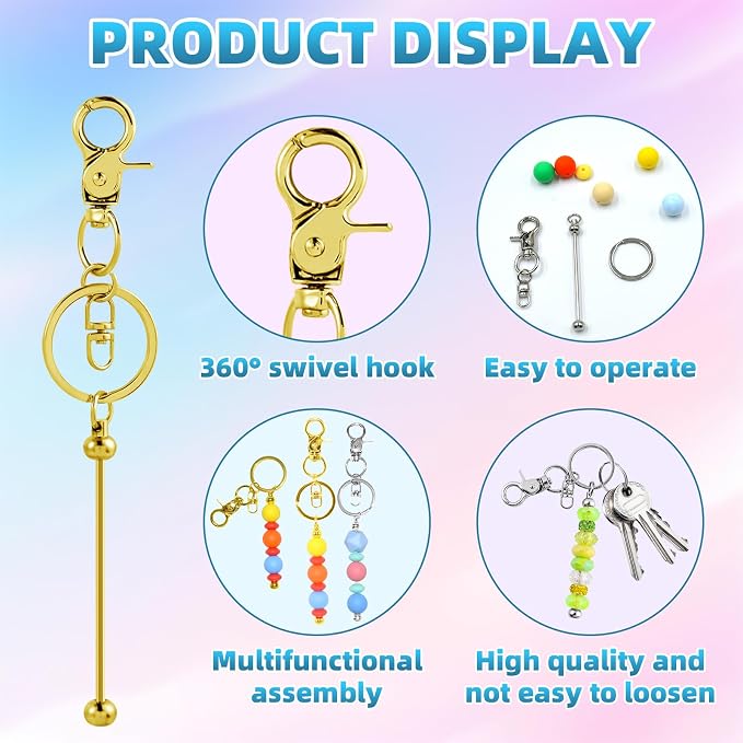 20 Pcs Beadable Keychains Bulk Kit – DIY Keychain Making Supplies - Image 3