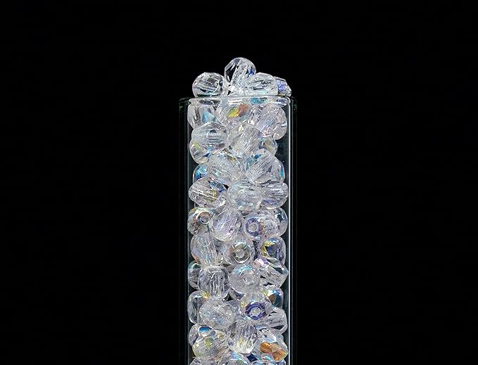 0.88oz (600+ pcs) Faceted Fire Polished Pressed Czech Glass Beads 3mm (0.12in), Crystal AB 00030-28701