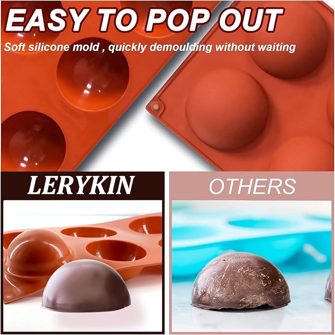 Lerykin 3 Pack Large 6-Cavity Semi Sphere Silicone Molds, Non-Stick Baking Mold - Image 4