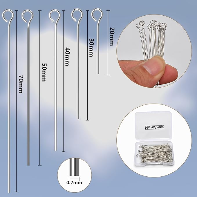 150pcs Silver Filled Eye Pins Non Tarnish Craft Earring Bracelet Jewelry Making Accessories Supplies (40mm (1.57in), Silver-Eye Pin)