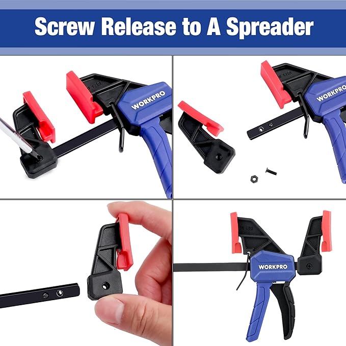 WORKPRO 6" Mini Bar Clamps for Woodworking, One-Handed Clamp/Spreader, - Image 4