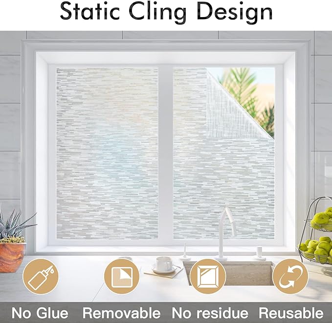 Haton Window Privacy Film, Frosted Glass Static Cling Sun Heat Blocking Window Clings, Frosting Opaque Coverings, Vinyl Removable Stickers Tint for Home Door Office, Non Adhesive 23.6" x 157.4"