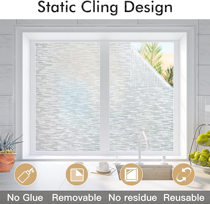 Haton Window Privacy Film, Frosted Glass Static Cling Sun Heat Blocking Window Clings, Frosting Opaque Coverings, Vinyl Removable Stickers Tint for Home Door Office, Non Adhesive 35.4" x 78.7"