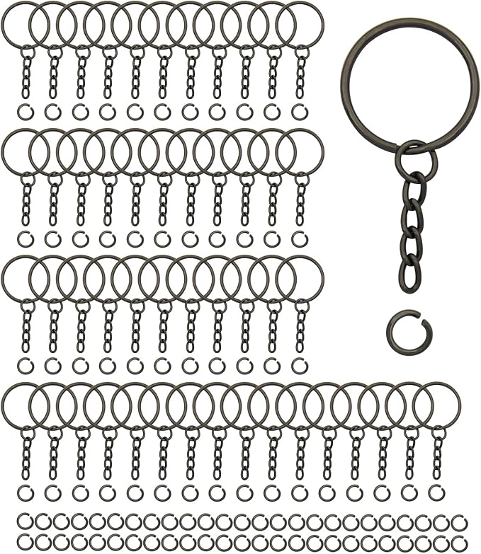 50Sets 1 inch Keychain Rings Gun Black Split Round Key Ring by ZoloAJay