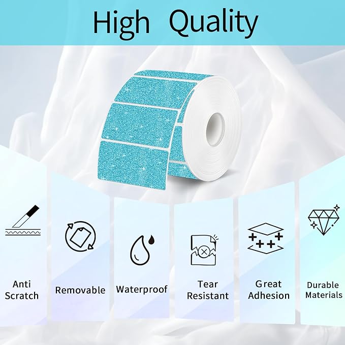 2"x1" Holographic Thermal Labels Stickers, Glitter Direct Thermal Printer Labels, Waterproof Self-Adhesive Address Shipping Label Stickers, 300 Sheet/ 1 Roll, Holographic Shiny Blue
