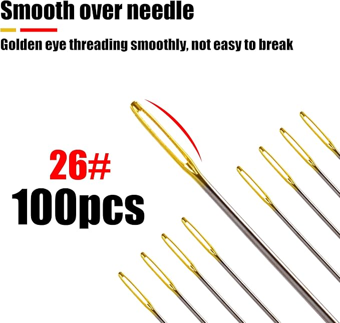 100pcs Cross Stitch Needles + 2 Needle Threader Golden Color Large Eyes Cross - Image 3
