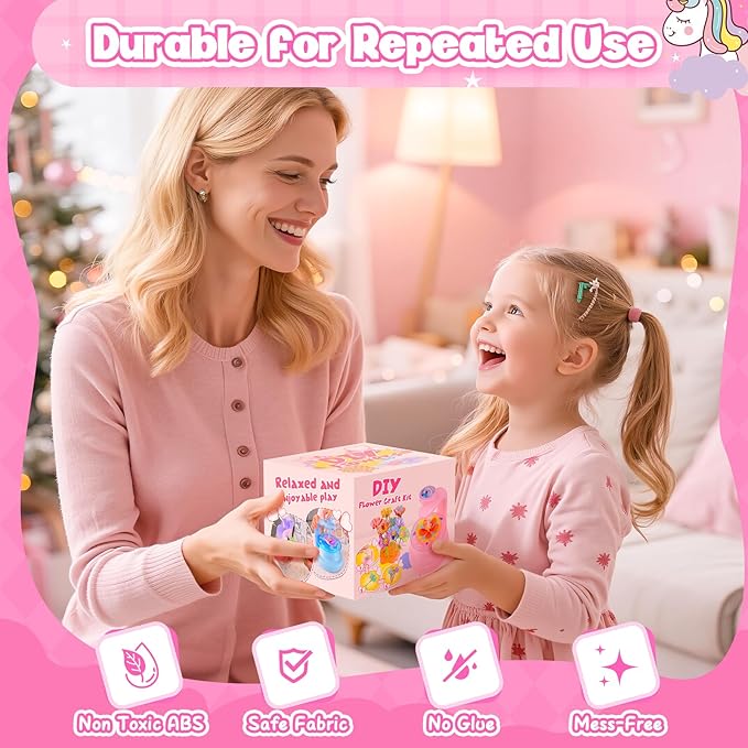 cosone Crafts Kits for Kids Ages 4-8, DIY Fabric Flower Bouquet Kit for 5 6 7 8 Year Girls Unicorn Flower Press Toys Educational Toy Preschool Birthday Gifts for Girls Handmade Activity Set - Pink