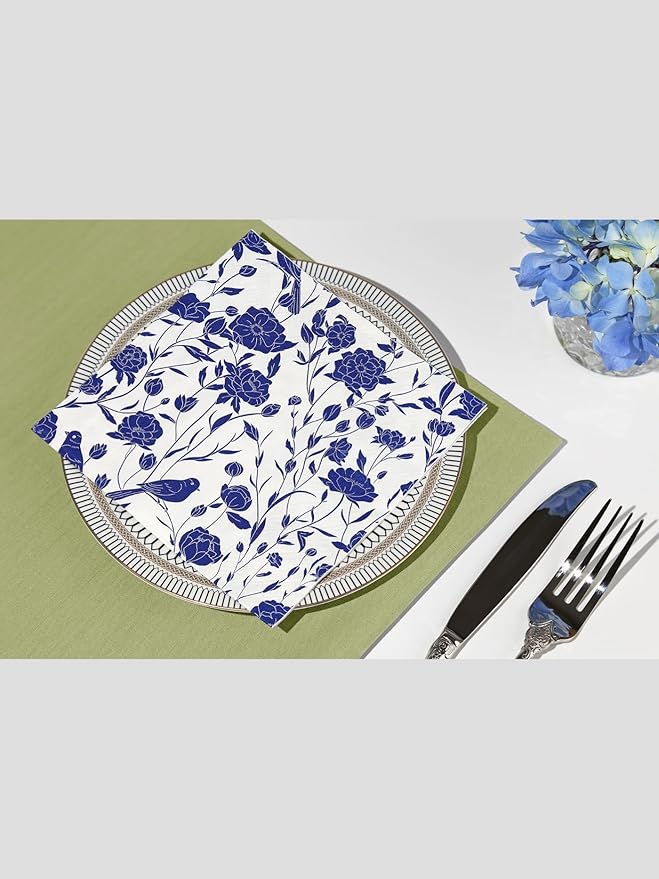20 Pack Designer Paper Napkins, 3-Ply 6.5x6.5-inches Disposable Decorative Blue and White Porcelain Lunch Cocktail Napkin for Wedding Event/Birthday/Anniversary Party/Baby Shower