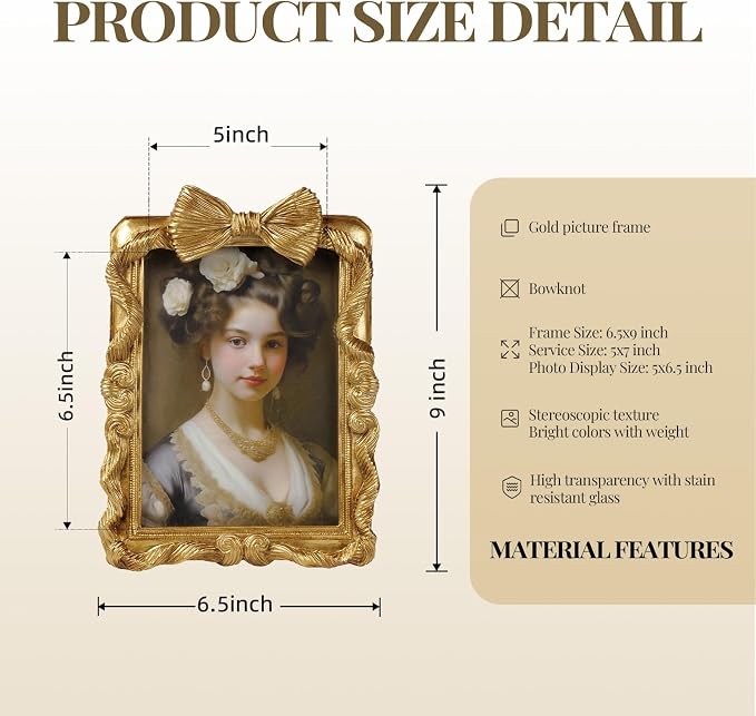 Gold Picture Frames 5x7 Bow Frame, Ornate Elegant 5 by 7 Photo Frame - Image 7