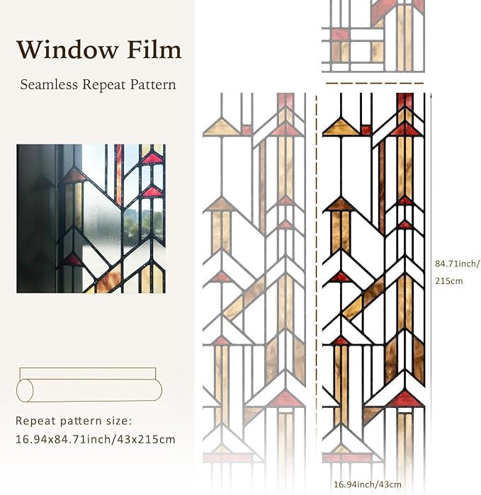 Original Hand Drawn Stained Glass Window Film Amber Geometry Patterns Inspired - Image 3