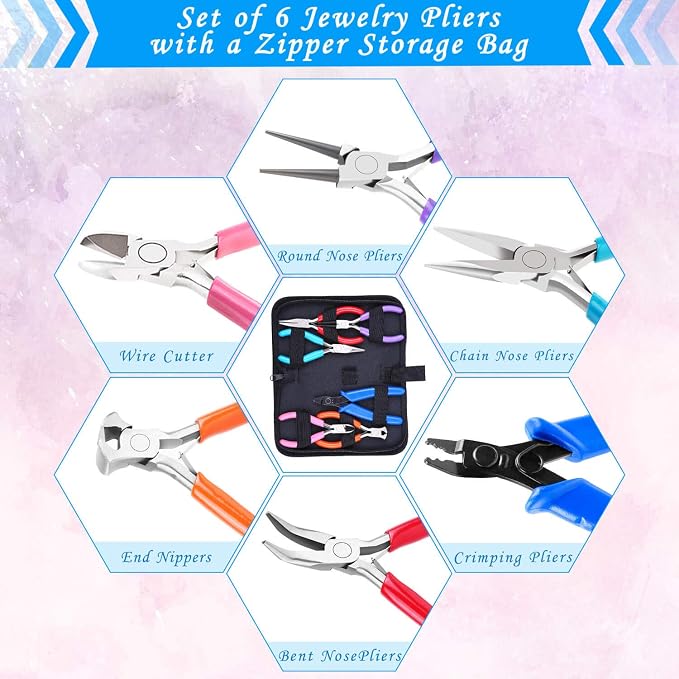Acejoz Jewelry Making Tools Kit: 6pc Set, Including Needle Round Nose, Wire - Image 2