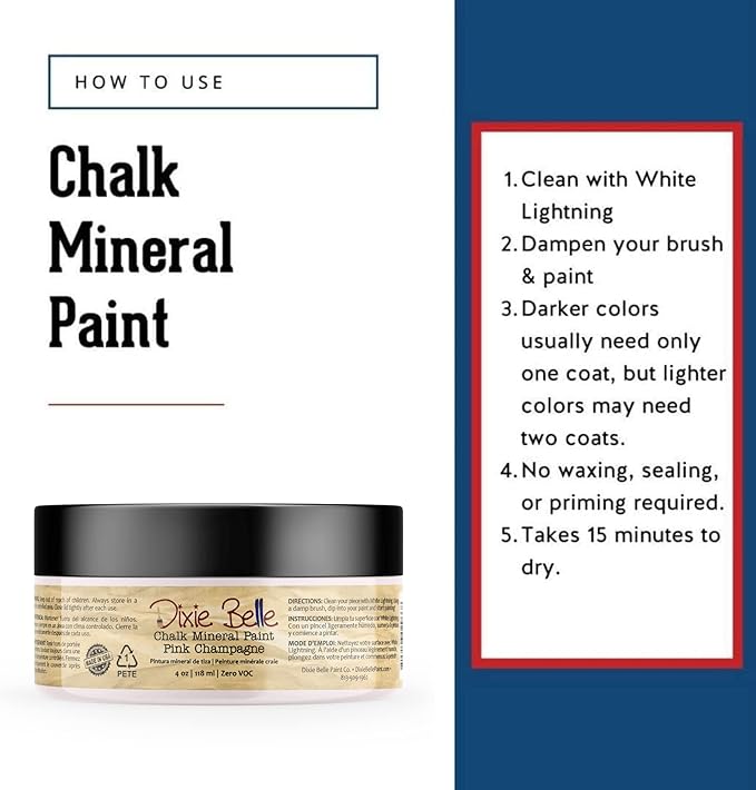 Dixie Belle Paint Company Chalk Finish Furniture Paint - Pink Champagne (4oz) - Matte Pale Pink Chic Chalk Mineral DIY Furniture Paint