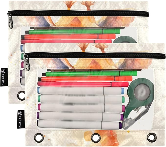 Giraffe Brown Pencil Pouch for 3 Ring Binder, 2 Pack Waterproof Pencil Bags - Image 2