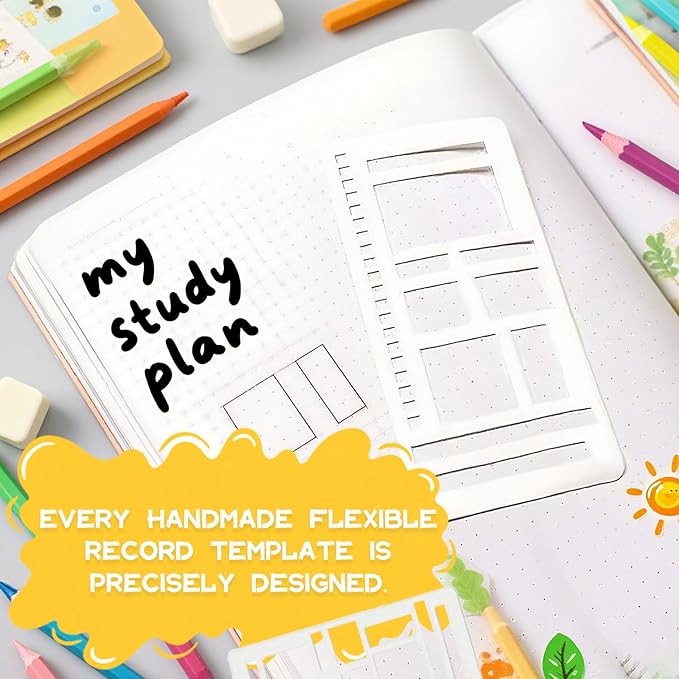Handmade Flexible Record Template, Reusable Planner Stencils for Journaling, Calendar, Checklists, Scrapbooking & DIY Craft Supplies (B Set)