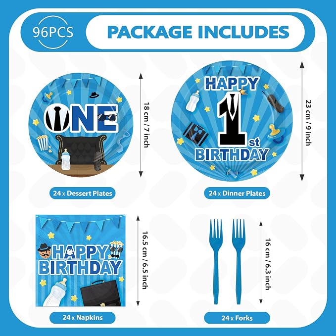 96Pcs Boss 1st Birthday Party Decorations - Image 2
