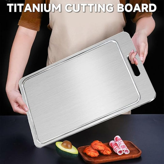 2025 New 100% Pure Titanium Cutting Board with Grooves, Double Sided Chopping Board, Meat, Fruit and Vegetable Cutting Board, Dishwasher Safe (8 * 12 IN)